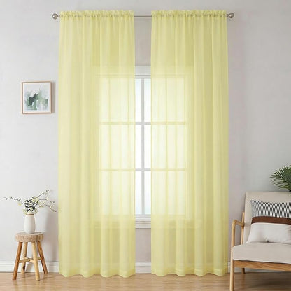 OWENIE Sheer Curtains 90 inches Long 2 Panels Set for Living Room/Bedroom, Rod Pocket Voile Sheer Panel Drapes, Airy Soft Fabric Window Treatments, 2pcs, Each 42" W x 90" L, Light Yellow