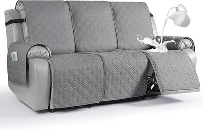 VANSOFY Waterproof Recliner Couch Covers, Sofa Covers 1-Piece Washable Reclining Sofa Cover Non-Slip Furniture Protector with Elastic Straps Pocket for Dogs, Pets(Light Gray,3 Seater)