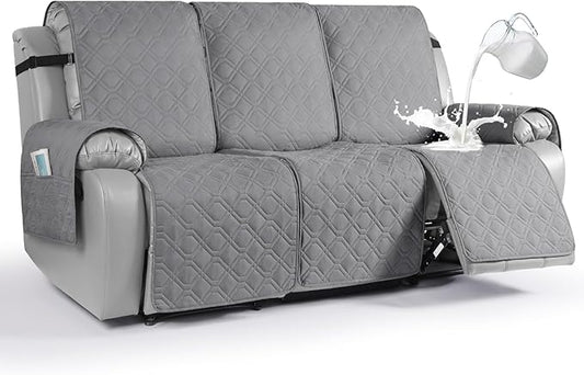 VANSOFY Waterproof Recliner Couch Covers, Sofa Covers 1-Piece Washable Reclining Sofa Cover Non-Slip Furniture Protector with Elastic Straps Pocket for Dogs, Pets(Light Gray,3 Seater)