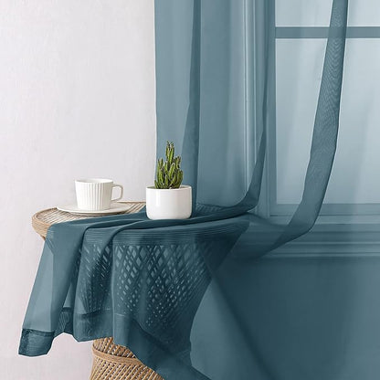 Aiyufeng Dusty Blue Sheer Curtains 72 Inch Length 2 Panels Set, Light Filtering Airy Rod Pocket Dusty Blue Window Curtain Treatment Drapes for Kitchen Bedroom Living, Each 42Wx72L Inches
