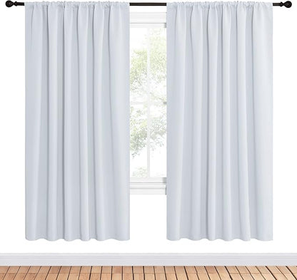 NICETOWN Bedroom Window Curtain Panels - Window Treatment Thermal Insulated Rod Pocket Room Darkening Curtains/Drapes for Patio Door (Greyish White, 2 Panels, 62 in x 72 in (W x L))