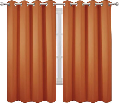 LEMOMO Orange Blackout Curtains 66 x 63 Inch Length/Set of 2 Curtain Panels/Thermal Insulated Room Darkening Blackout Curtains for Bedroom