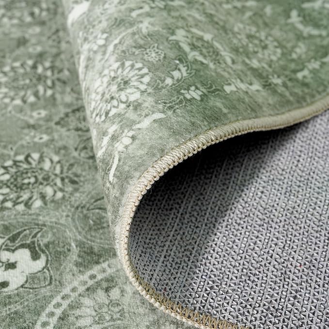 2'6"x16' Washable Hallway Runner Rug - Non Slip Kitchen Runner Rugs with Rubber Backing Vintage Low-Pile Carpet Runners for Entryway Dining Room Laundry Room Home Decor (Muted Sage Green)