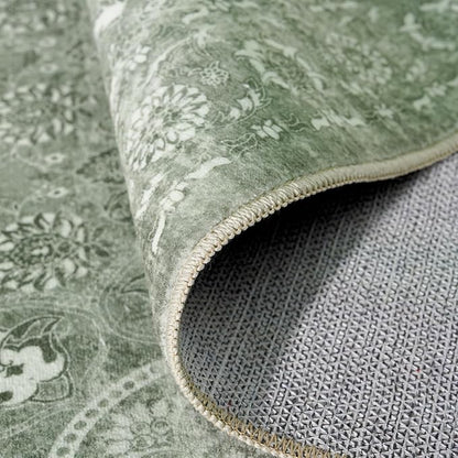 2'6"x16' Washable Hallway Runner Rug - Non Slip Kitchen Runner Rugs with Rubber Backing Vintage Low-Pile Carpet Runners for Entryway Dining Room Laundry Room Home Decor (Muted Sage Green)