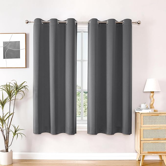 ChrisDowa Blackout Curtains 54 inches Long for Bedroom - 2 Panels Set Grommet Thermal Insulated Room Darkening Curtains for Living Room (Grey, 38 x 54 Inch)