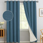 Yakamok Dusty Blue Linen Curtains 100% Blackout 90 Inches Long,Room Darkening Textured Curtains for Living Room Thermal Grommet Bedroom Curtain 2 Panels with White Liner
