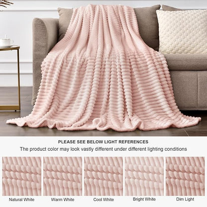 BEDELITE Fleece Blanket Twin Size – 3D Ribbed Jacquard Soft and Warm Decorative Fuzzy Blankets – Cozy, Fluffy, Plush Lightweight Throw Blankets for Couch, Bed, Sofa(Light Pink, 60x80 inches)