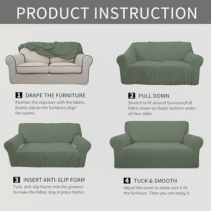 Easy-Going Stretch Sofa Slipcover 1-Piece Sofa Cover Furniture Protector Couch Soft with Elastic Bottom for Kids, Polyester Spandex Jacquard Fabric Small Checks (Sofa, Greyish Green)
