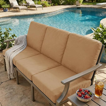 hyha Milk Silk Couch Cushion Covers, Soft Magic Sofa Covers Washable for 3 Cushion Couch, Stretch Sectional Outdoor Cushion Covers for Patio Furniture with Elastic Bottom(Large, Camel)