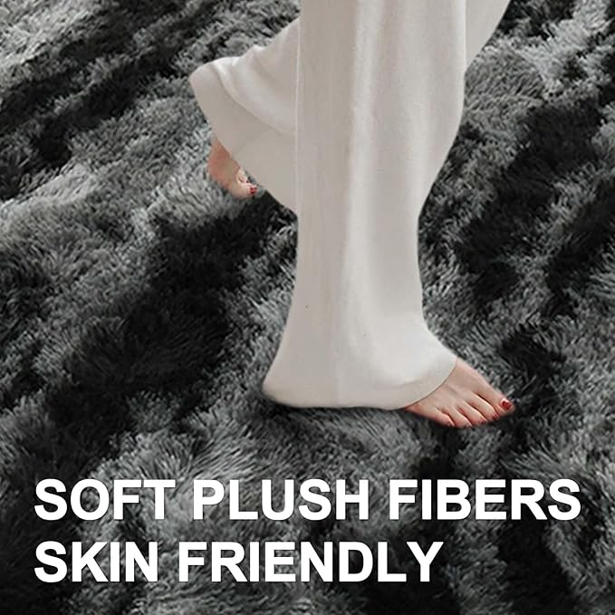 Area Rugs for Living Room, 6x9 Feet Soft Fluffy Shagg Plush Rug High Pile Large Non-Slip Floor Carpet for Bedroom Nursery Dorm Decor Aesthetic Black