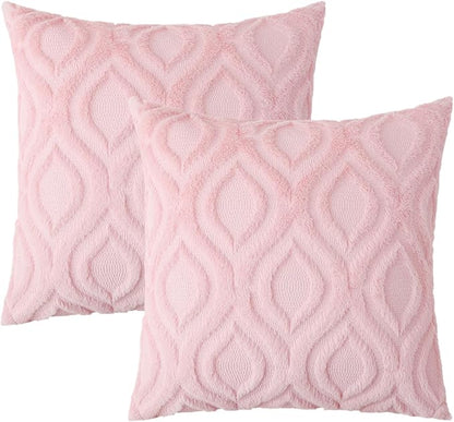 decorUhome Summer Throw Pillow Covers 24x24 Inch Set of 2, Soft Plush Faux Wool Light Pink Solid Couch Pillow Covers, Accent Euro Sham Farmhouse Neutral Square Pillow Cases for Sofa Bed Living Room