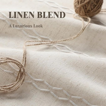 Boho 80% Blackout Curtains with Gray Liner 84 Inches Long 2 Panels Set, Beige Linen Blend Drapes with Tassels and Cotton Embroidered for Living Room Bedroom