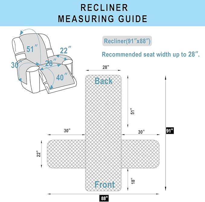Recliner Chair Covers Reversible Sofa Cover Couch Cover for Pets Lazy Boy Furniture Protector(28''Recliner,Light Grey/Light Grey)