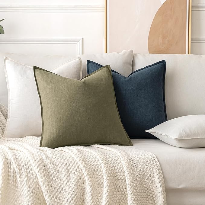 MIULEE Decorative Linen Pillow Covers 20x20 Inch Light Olive Green Boho Farmhouse Neutral Couch Throw Pillows for Bed Pack of 2 Accent Modern Pillowcase Summer Sofa Livingroom Home Decor