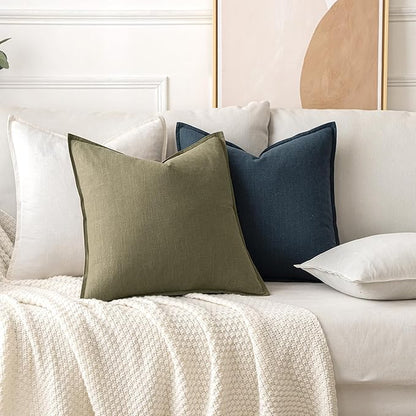 MIULEE Decorative Linen Pillow Covers 16x16 Inch Cream White Boho Farmhouse Neutral Couch Throw Pillows for Bed Pack of 2 Accent Modern Pillowcase Sofa Livingroom Home Decor