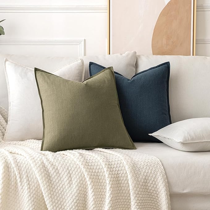 MIULEE Decorative Linen Lumbar Pillow Covers 12x20 Inch Cream White Boho Farmhouse Neutral Couch Throw Pillows for Bed Pack of 2 Accent Modern Pillowcase Sofa Livingroom Home Decor
