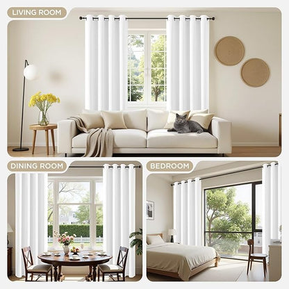Joydeco Curtains 84 Inches Long 2 Panels Set, Thermal Insulated Long Curtains& Drapes 2 Burg, Room Darkening Drapes for Bedroom Living Room Window (Pure White, W52 x L84 Inch)