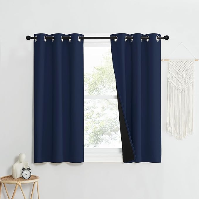 NICETOWN 100% Blackout Curtain Set, Thermal Insulated & Energy Efficiency Window Draperies for Guest Room, Full Shading Panels for Shift Worker and Light Sleepers, Navy Blue, 37W x 40L, 2 PCs