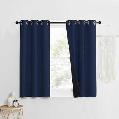 NICETOWN 100% Blackout Curtain Set, Thermal Insulated & Energy Efficiency Window Draperies for Guest Room, Full Shading Panels for Shift Worker and Light Sleepers, Navy Blue, 37W x 40L, 2 PCs
