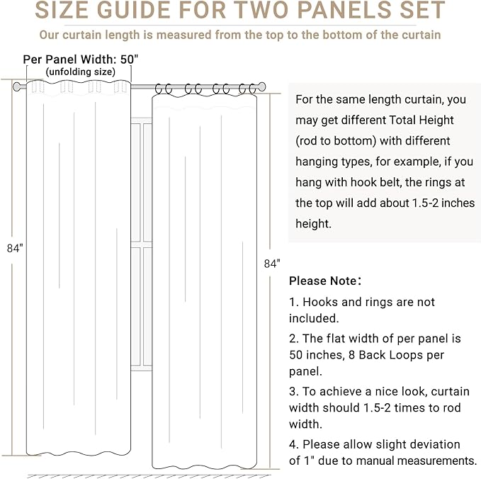 100% Blackout Shield Linen Blackout Curtains for Bedroom 102 Inches Long, Back Tab/Rod Pocket Living Room Drapes, Thermal Insulated Blackout Curtains 2 Panels Set, 50" W x 102" L, Oatmeal