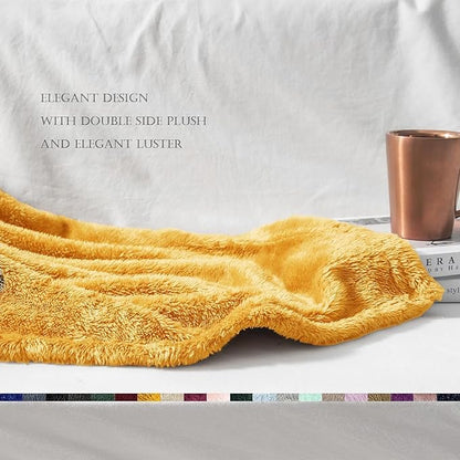 Exclusivo Mezcla Plush Fuzzy Fleece Throw Blanket Extra Large, Super Soft, Fluffy and Warm Blankets for Couch, Bed, All Season (Mustard Yellow, 50x70 inches)
