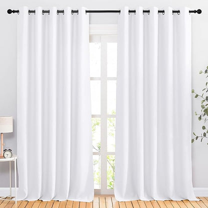 NICETOWN White Room Darkening Draperies and Curtains - Home Fashion Energy Saving Grommet Top Room Darkening Drape Panels for Bedroom (Set of 2, 66 by 90 Inch, White)