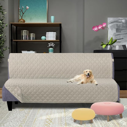 U-NICE HOME Futon Sofa Covers Reversible Sofa Slipcover Armless Cover Furniture Protector Couch Cover Water Resistant (Futon, Beige/Beige)