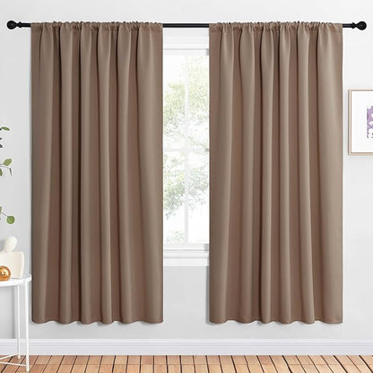 NICETOWN 2 Panels Blackout Curtains, Rod Pocket Window Curtains Room Darkning Drapes for Bedroom/Living Room, Thermal Insulated Solid Draperies for Home Office/Study, 62 by 72-Inch, Cappuccino