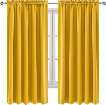 DWCN Blackout Curtains for Bedroom – Rod Pocket Thermal Insulated Noise Reducing Noise Reducing Drapes for Living Room, W 60 x L 63 Inch, 2 Panels, Yellow