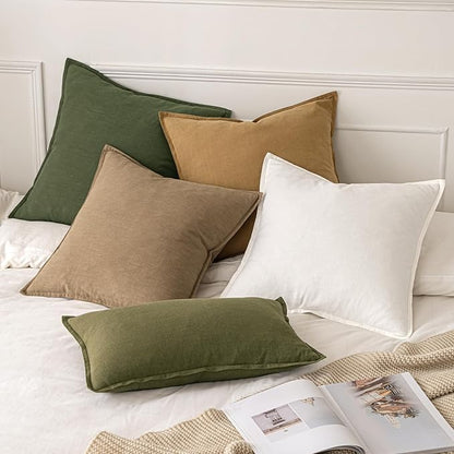 MIULEE Decorative Linen Pillow Covers 18x18 Inch Khaki Boho Farmhouse Neutral Winter Couch Throw Pillows for Bed Pack of 2 Accent Modern Pillowcase Sofa Livingroom Home Decor