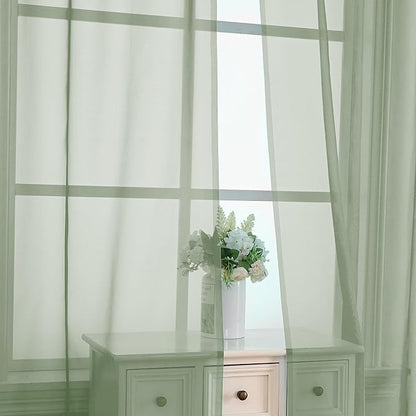 OVZME Sage Green Sheer Curtains 78 Inches Long 2 Panels - Soft Light Filtering Window Sheer Panels for Living Room/Bedroom, Top Dual Rod Pocket, 1 Pair, Each 42Wx78L Inches