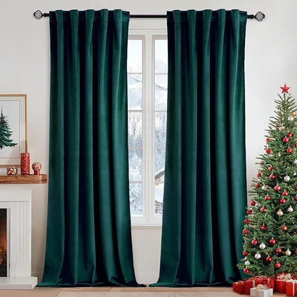 MIULEE Velvet Curtains 2 Panels Luxury Blackout Curtains for Bedroom Living Room Thermal Insulated Christmas Home Decor Super Soft Window Drapes Rod Pocket & Back Tab, Emerald Green, W52 x L72 inches