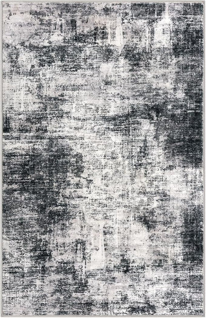 IOHOUZE Abstract Area Rug 4x6 Ft Washable Rugs for Entryway Indoor, Non Slip Small Living Room Rugs Printed Faux Wool Throw Rug, Floor Carpet for Kitchen Nursery Playroom, Black Grey