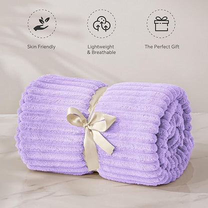 BEDELITE Fleece Blanket Twin Size – 3D Ribbed Jacquard Soft and Warm Decorative Fuzzy Blankets – Cozy, Fluffy, Plush Lightweight Throw Blankets for Couch, Bed, Sofa(Pastel Lilac, 60x80 inches)