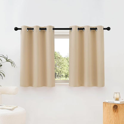 NICETOWN Beige Room Darkening Curtains Blackout 36 inch Curtains for Kitchen, Grommet Solid Window Treatments Sound Reducing for Bedroom, 2 Panels, W37 x L36, 2 Panels