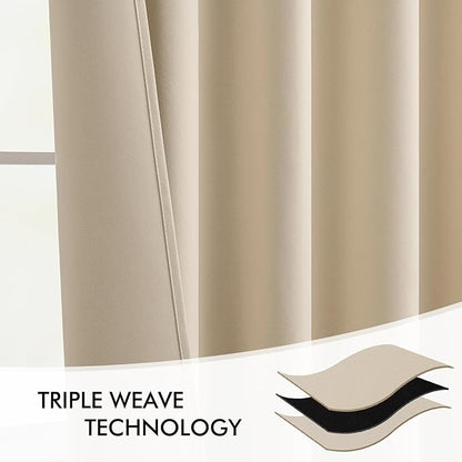 MIULEE Cream Beige Back Tab Light Blocking Curtains 98 Inch Length 2 Panels Set for Living Room Bedroom Privacy, Rod Pocket/Pinch Pleat Thermal Insulated Room Darkening Pleated Blackout Drapes