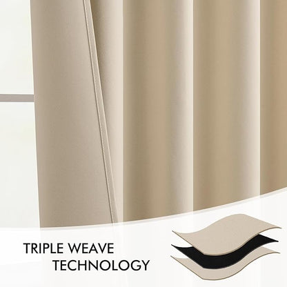 MIULEE Cream Beige Back Tab Light Blocking Curtains 63 Inch Length 2 Panels Set for Living Room Bedroom Privacy, Rod Pocket/Pinch Pleat Thermal Insulated Room Darkening Pleated Blackout Drapes