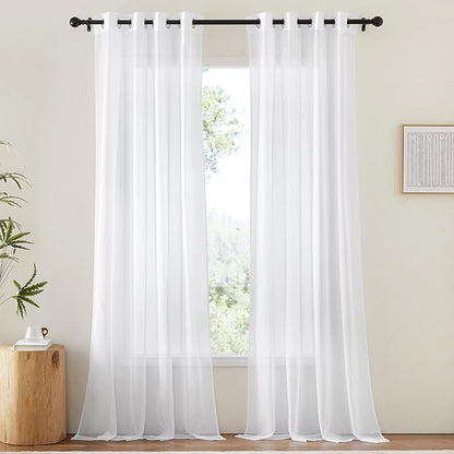 NICETOWN Sheer Curtains Extra Length - Wide Solid Voile Window Panels for Patio/Sliding Door/Living Room (54" W x 108" L, White, 2 Pieces)