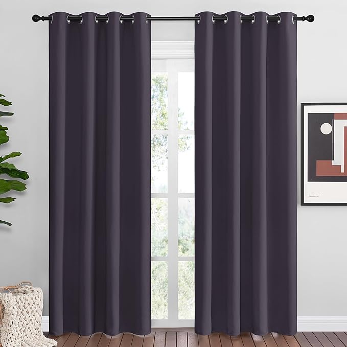 NICETOWN Greyish Purple Blackout Curtains 86 inches Length for Living Room, 2 Panels, 55" Wide, Thermal Insulated Long Drapes for Large Window