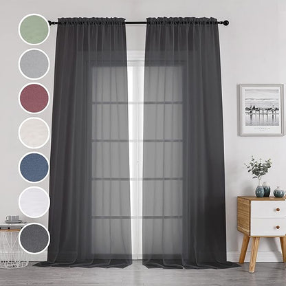OWENIE Black Sheer Curtains 144 inch Extra Long, Elegant and Airy Drapes Translucent Window Treatments for Living Room/Bedroom, Black, 2 Panels=84" Wide