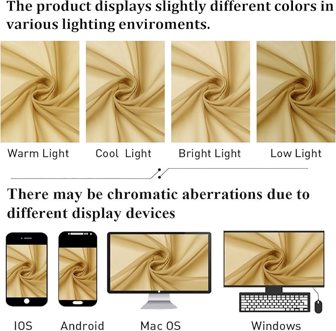 Lecloud Gold Sheer Curtains 96 Inches Long 2 Panels, Breathable Solid Voile Light Filtering Curtain, Lightweight Home Decor Drapes with Rod Pocket for Bedroom Dining Room, Each 42" W x 96" L