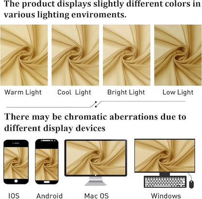 Lecloud Gold Sheer Curtains 96 Inches Long 2 Panels, Breathable Solid Voile Light Filtering Curtain, Lightweight Home Decor Drapes with Rod Pocket for Bedroom Dining Room, Each 42" W x 96" L