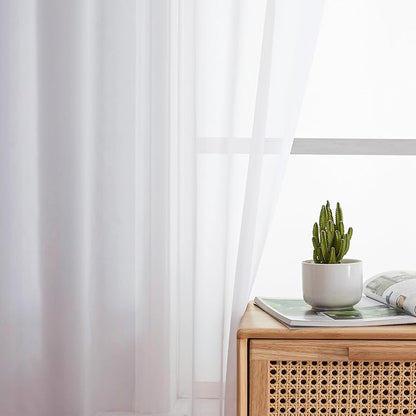 Aiyufeng Voile Sheer Window Curtains 120 inch Extra Long, Rod Pocket Elegant and Airy Drapes Translucent Window Treatments for Living Room/Bedroom, White, 40" Wx120 L, 2 Panels=80" Wide