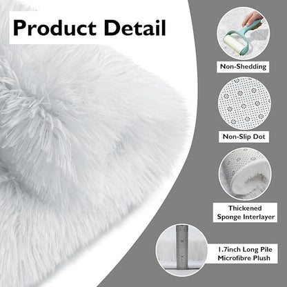 yulidayang White Fluffy Round Area Rugs for Bedroom,3'X3'Shag Circle Area Rugs for Girls Room,Non Slip Fuzzy Plush Rug for Kids Room Living Room and Dorm Home Decor Rug