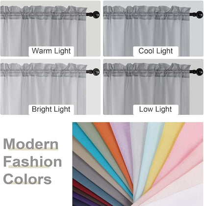 Light Grey Kitchen Curtains 30 Inch Length Tier 2 PCS, Solid Soft Half Curtains for Windows, Light Grey Sheer Rod Pocket Drapes for Bathroom Basement Small Window Curtain, 42" Wx30 L Inches