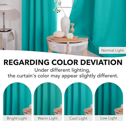 Deconovo Blackout Curtains, Thermal Insulated, W42 x L63 2 Panels, Back Tab, Machine Washable, Room-Darkening Drapes for Bedroom/Living Room Turquoise