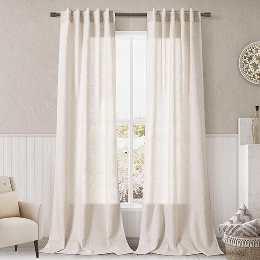 Beige Flax Linen Curtains 84 inches Long for Living Room 2 Panel Tan Burlap Textured Linen Drapes Semi Sheer Privacy Window Curtain Vintage Country Rustic Farmhouse Curtain for Dinning Room