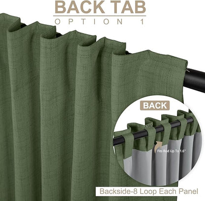 100% Blackout Shield Linen Blackout Curtains for Bedroom 102 Inches Long, Back Tab/Rod Pocket Living Room Drapes, Thermal Insulated Blackout Curtains 2 Panels Set, 50" W x 102" L, Olive Green