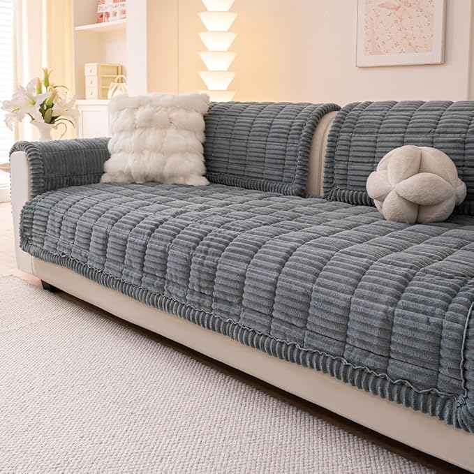Couch Cover for Dogs Washable, Fuzzy Pet Couch Covers for 3 Cushion Sofa Pet Friendly, Non Slip Sofa Cover (Blue-Grey, 35" x 82.7"/90 x 210cm)