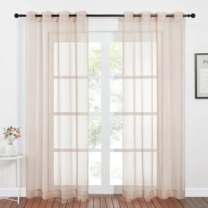 NICETOWN Sheer Taupe Curtains for Bedroom 120 inches Long, Grommet Elegant Voile Sheer Window Treatment Airy & Lightweight Elegant Drape for Living Room, W54 x L120, 2 Panels